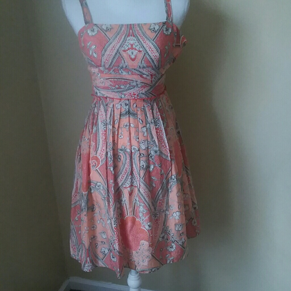 Ann Taylor silk dress coral peach pleated